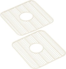 Sink Protector Mat 2 Pack 12x11 Center Drain Cutout Raised Feet Off White