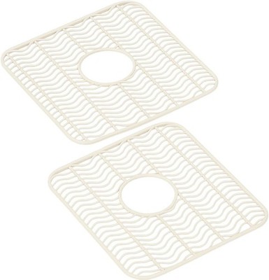 Sink Protector Mat 2 Pack 12x11 Center Drain Cutout Raised Feet Off White