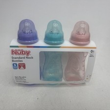Nuby Non-Drip Standard Neck Bottles 10 oz. 3-Pack Pink Purple Light Blue