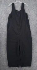Halston Jumpsuit Womens 14 Black Sleeveless Wide Leg Cropped Linen Blend Stretch