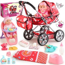 HuceePlay Baby Doll Stroller Set w/ 12.5" Babydoll, Clothes,  Acc. Ages 3-5