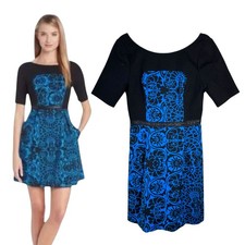 Plenty By Tracy Reese Anthropologie Medallion Foulard Frock Dress Blue 8 NEW