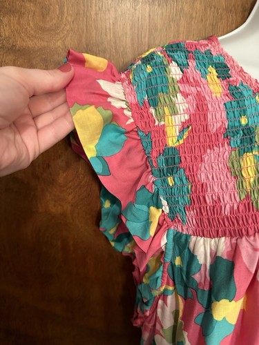 Draper James Smocked Ruffle Midi Dress Womens Plus 2X Pink Floral A-Line Wedding - Picture 5 of 18