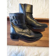 Catherine Malandrino size 7 Black Lace Up Studded Moto Combat Boot LNC