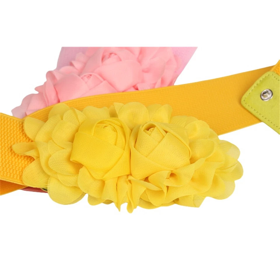 Mujeres Liso Rosa Chifón Hebilla Elástico Corsé Floral Cinturón Elástico Cintura Foto 3 de 4