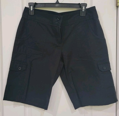 Izod Damen klassische Cargo schwarz Baumwolle Twill Shorts flache Fronttaschen 4