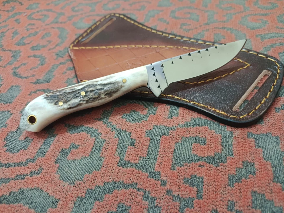 CUCHILLO PELADOR VAQUERO CAZA PERSONALIZADO FORJADO A MANO CON MANGO Y FUNDA CIERVO/CUERNO Foto 3 de 4