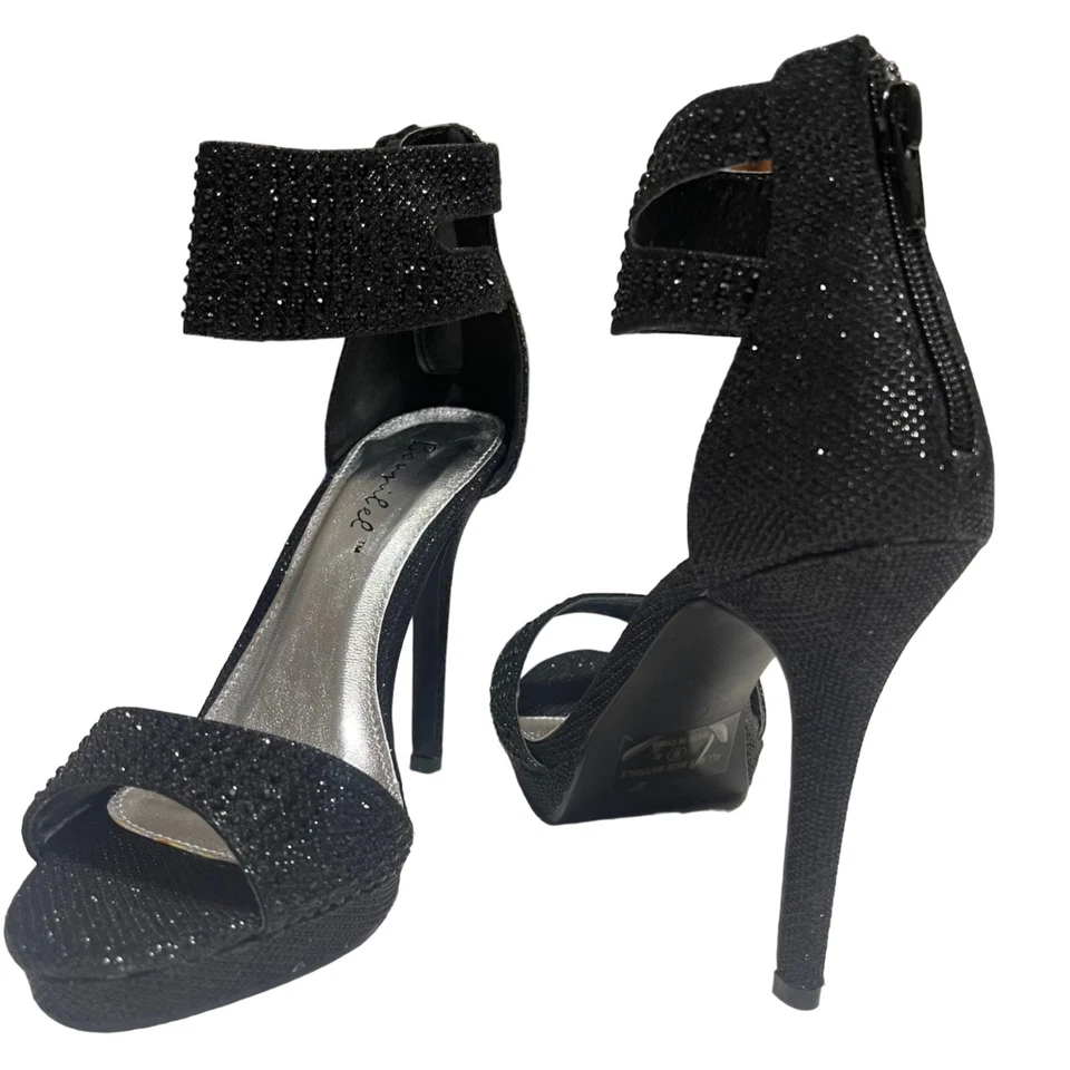 VENTA AL POR MAYOR Zapatos Bonnibel Bling-1 Mujer Brillo Stiletto Tobillo Puño Sandalias Bomba Foto 4 de 4