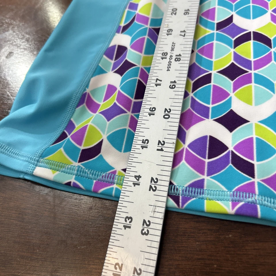 Traje de baño Lands End Top niñas talla XL 16 + azul verdoso con diseño púrpura manga corta Foto 4 de 4