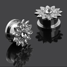 2PC Tunnel Plug Ear Gauges Pearl Screw Fit Stainless Steel Body Piercing Jewelry