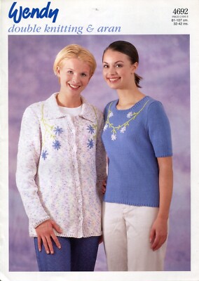 Wendy 4692 Damen Jacke Oberteil Aran DK 32-42'' Vintage Strickmuster
