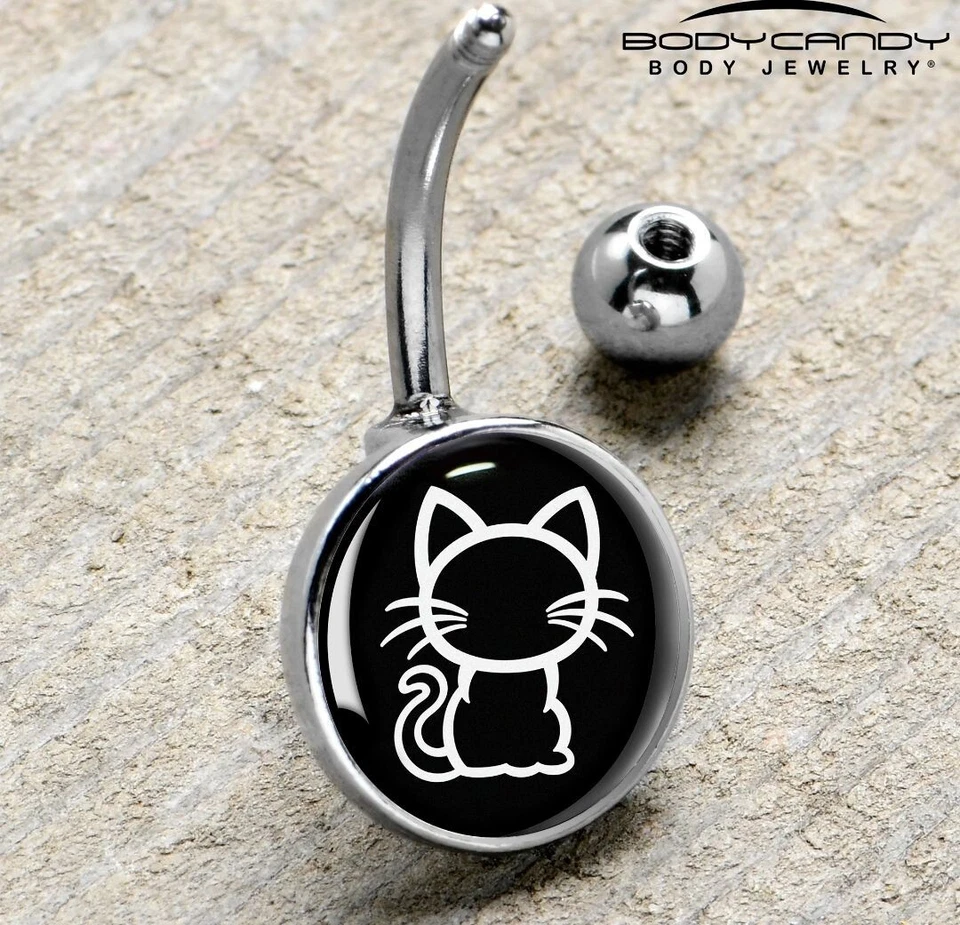Black and White Kitty Cat Belly Ring - Image 4 of 4