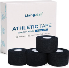 4 Rollen Sporttape Schwarz, 3,8cm x 10m, Extra starke Klebkraft, alle Sportarten