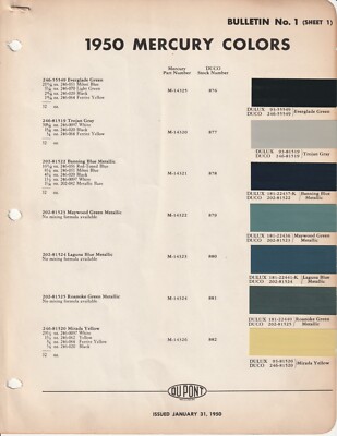 1950 MERCURY MONTEREY COUPE PAINT CHIPS (DUPONT)