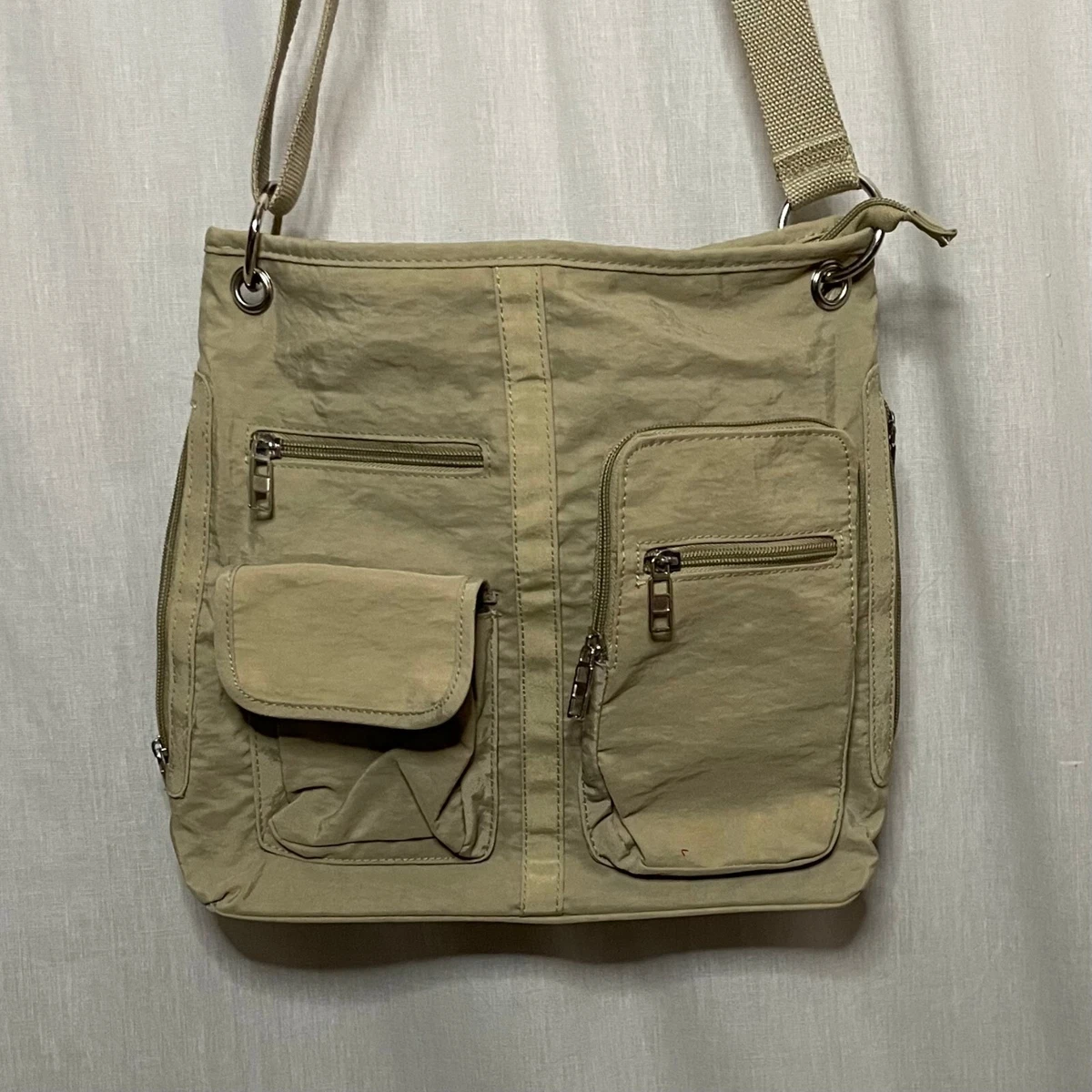 M tan nylon crossbody bag