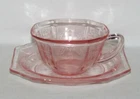 Hocking Glass PRINCESS Pink Cup and Saucer Set