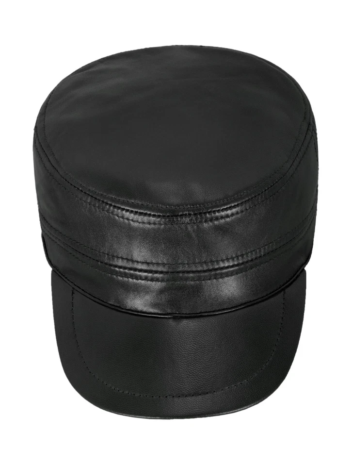 Black CASTRO Cap ARMY HAT Real Lambskin Leather Military Combat Sun Cap Velro - Image 4 of 4