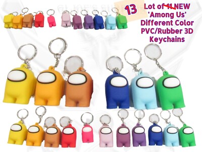 Lot of 13 Different Color Among Us PVC Rubber Key Chains 2B3