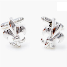 White Gold Plated 935 Argentium Silver Fleur De Lis Design Men's Cufflinks