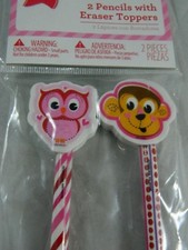 Valentines Day 2 Pencils Set with Love Themed Eraser Toppers Party Favors School