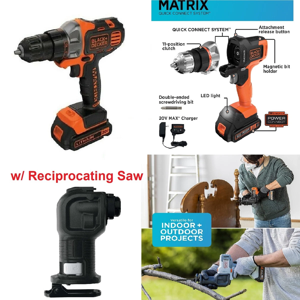  BLACK+DECKER 20V MAX Matrix Cordless Drill Combo Kit