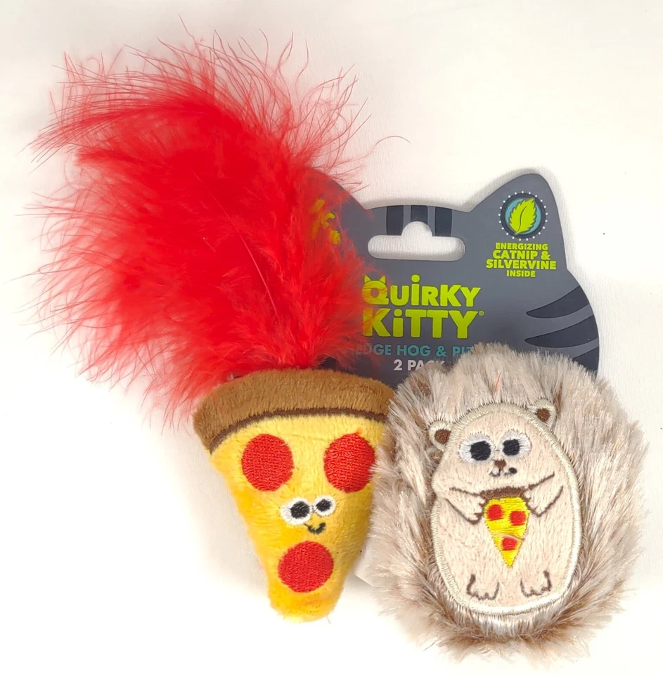 Set of 2 Quirky Kitty 2 packs Hedgehog & Pizza Catnip & Silvervine Cat Toy Pet - Image 3 of 4