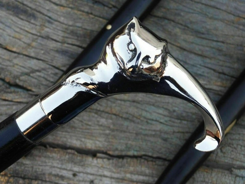 Antique Solid Brass Cat Head Handle Victorian Bla… - image 5