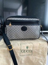 GUCCI GG 80's Vintage Coated Canvas Navy Leather Crossbody Shoulder Bag Monogram