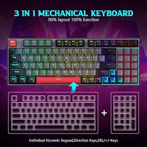 Mechanical Gaming Keyboard, Wired Mechanical Keyboard with 94 Gray-Black-Red