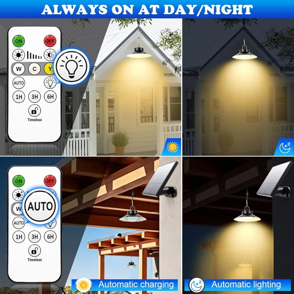Solar Hängeleuchte Hängelampe für Außen Innen 3 Modi Solarlampen Pendelleuchte - Bild 4 von 4