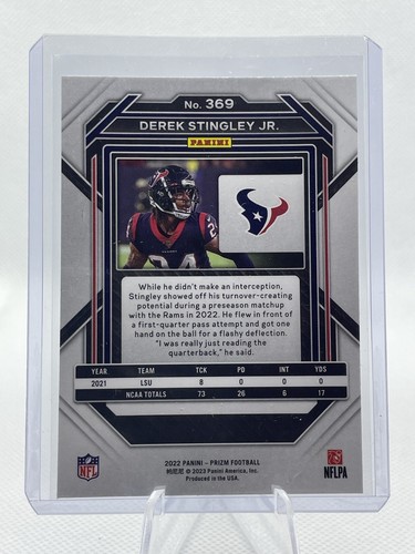 2022 Prizm Football Derek Stingley Jr. RC No. 369 - Picture 2 of 2