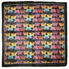 22"x22" Multi-Color Butterfly Black 100% Cotton Bandana