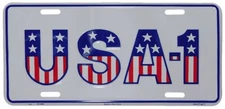 USA-1 (USA Overylay Flag) White 6"x12" Aluminum License Plate