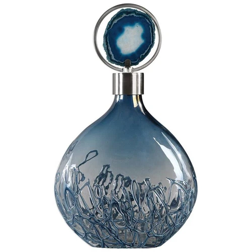 Uttermost Rae Coastal Iron and Glass Bottle in Sky Blue/Nickel - Picture 1 of 2