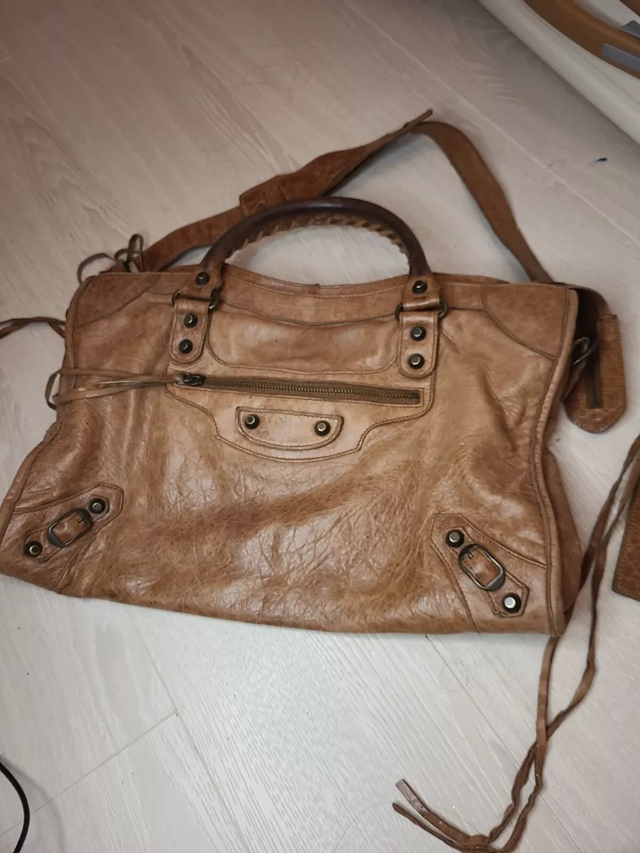 100 Auth Balenciaga Distressed Tan Bag With Mirror eBay