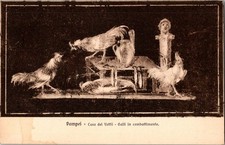 Postal de Pompeya de colección - Casa de Vettii - Gallos de lucha arte fresco