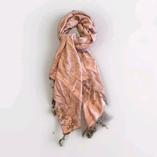 Pashmina Silk Blend Scarf Wrap Shawl Pink Gray Fringe 70x26" Soft Elegant 