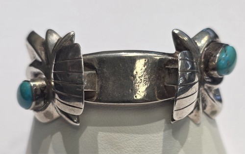 Vintage Navajo sterling silver & turquoise sand cast watch cuff bracelet
