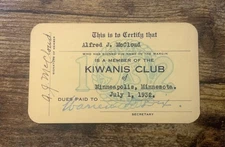 Vintage 1932 Kiwanis Club Minneapolis Minnesota Membership Card