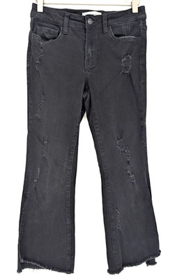 Flying Monkey Black Distressed Slit Hem Flare Crop Jeans Boho Grunge Size 26