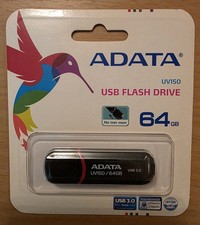 NEW ADATA UV150 64GB USB 3.0 Snap-on Cap Flash Drive Black AUV150-64G-RBK 3.1