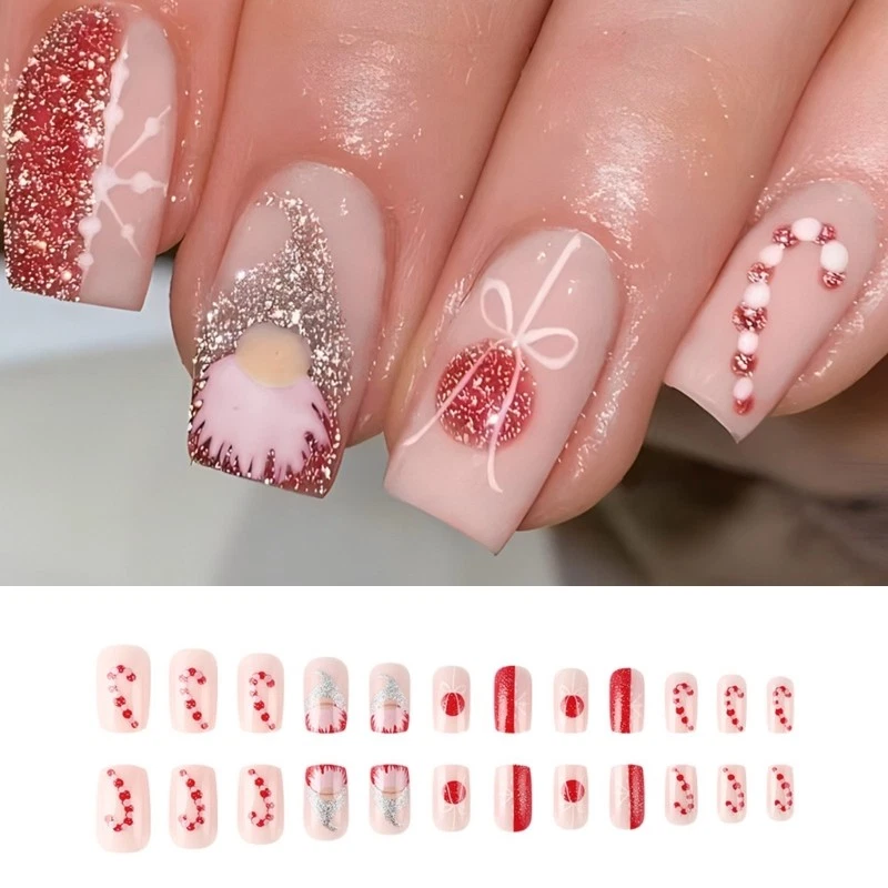 24Pcs Short Square Christmas False Nails Elegant Fall Press on Nails Fall - Image 2 of 4