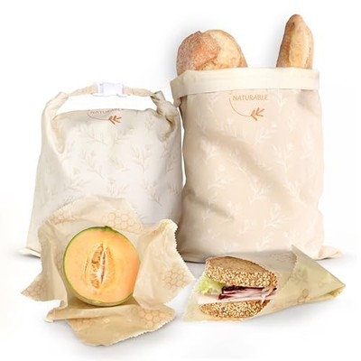 Beeswax Bread Bag for Homemade Bread & Beeswax Wrap Set, 2 XL Sourdough Beige