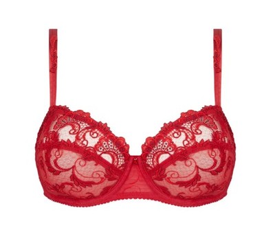 $157 Lise Charmel Red Dressing Floral Full Cup Bra Size 34E NWOT
