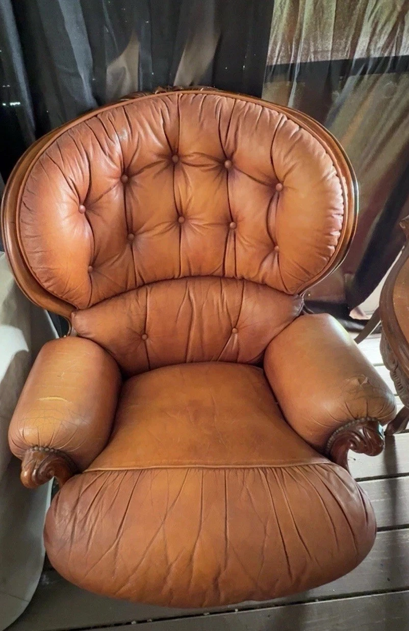 Vintage Hand-Carved Chesterfield Armchair
Opens in a new window or tab