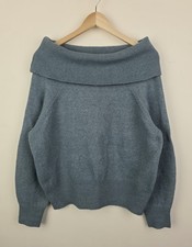 Oliver Bonas Dusky Teal Green Bardot Knitted Jumper UK 8