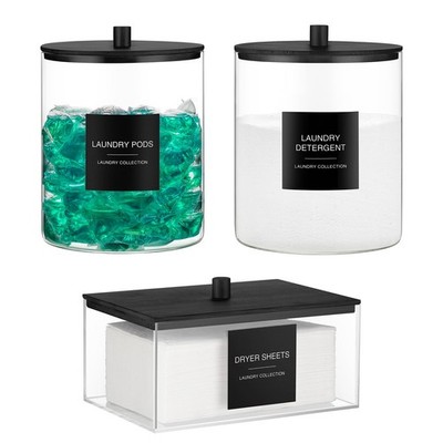 Glass Jars and Acrylic Dryer Sheet Holder, Laundry Pods Container with Bamboo...