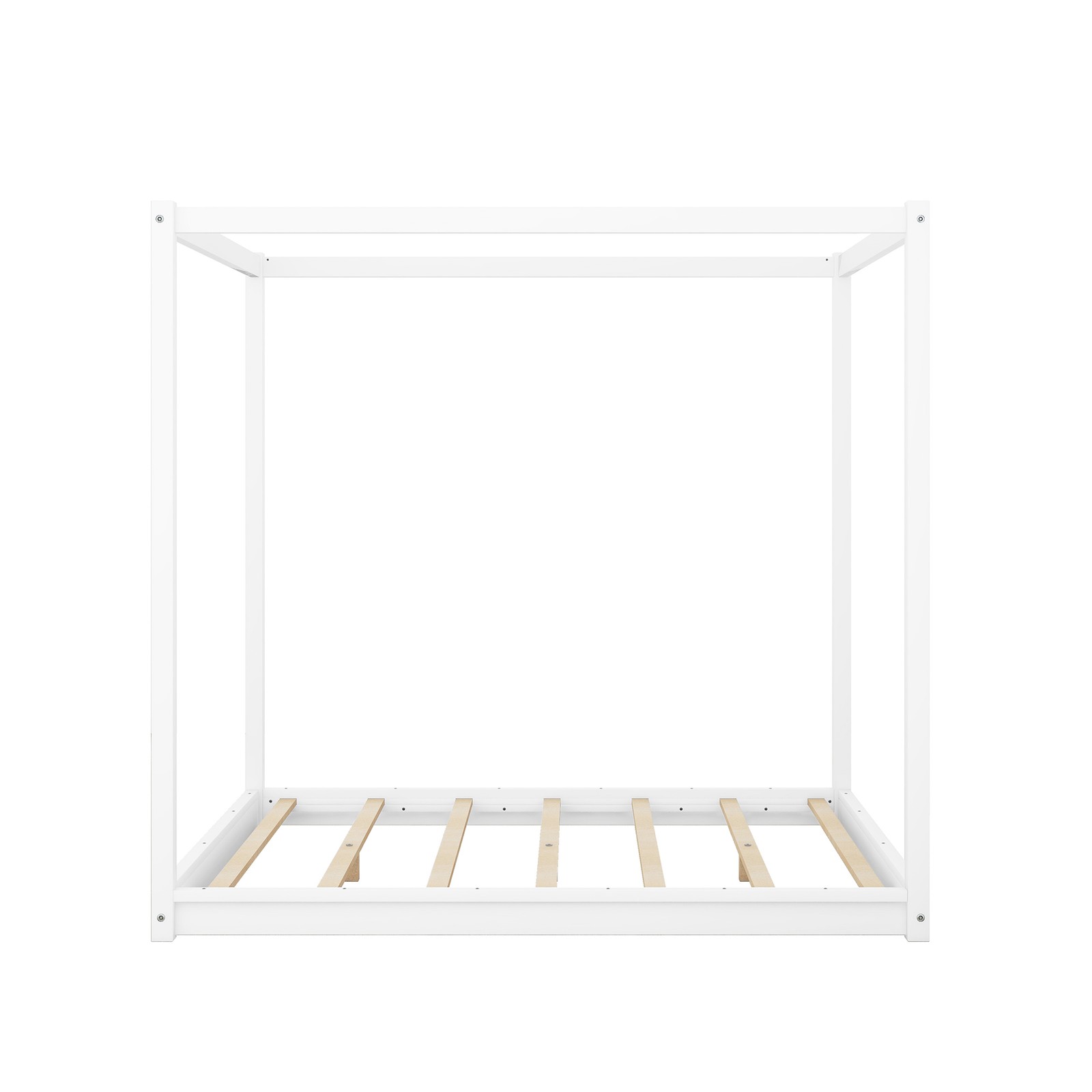 Queen Size Canopy Platform Bed with Support Legs,White Bed Frame for Bedroom
