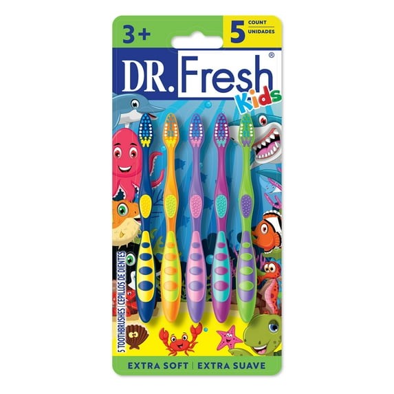 Dr. Fresh Brand Kids Toothbrushes, Ergonomic Non-Slip Handle, Extra Soft Bristle