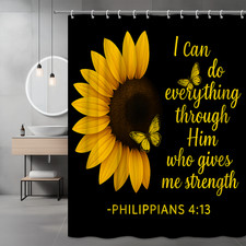 Sunflower Shower Curtain with Inspirational Quote - Bright and Cheerful